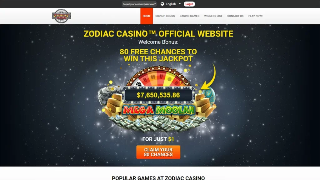 Zodiac Casino 80 Free Spins