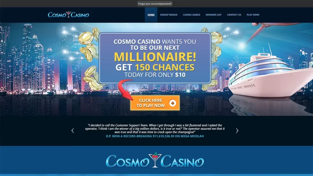 Cosmo Casino $10 deposit for 150 free spins