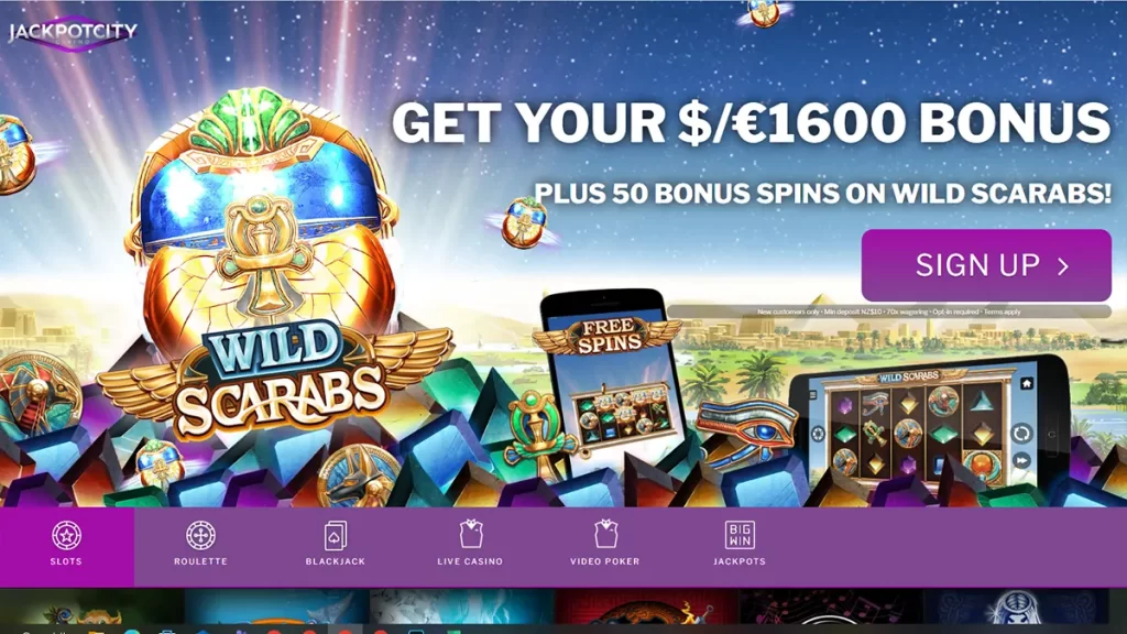 Jackpot City 50 Free Spins wild scarabs