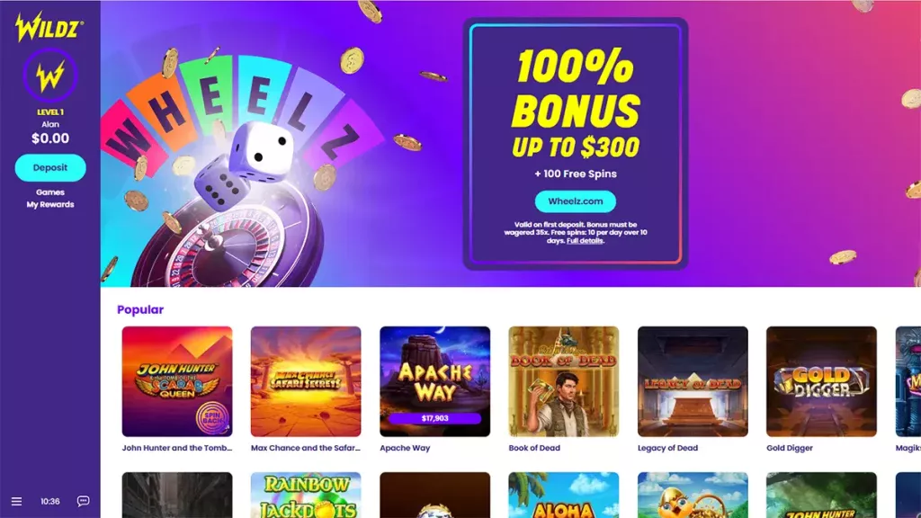 Wildz Casino homepage