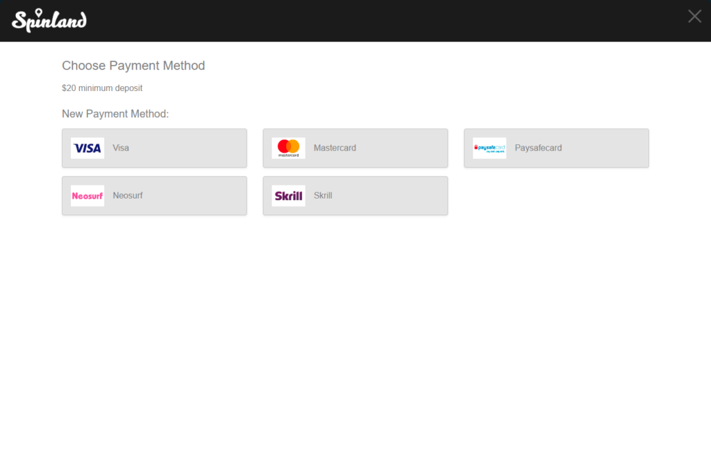 SpinLand payment methods