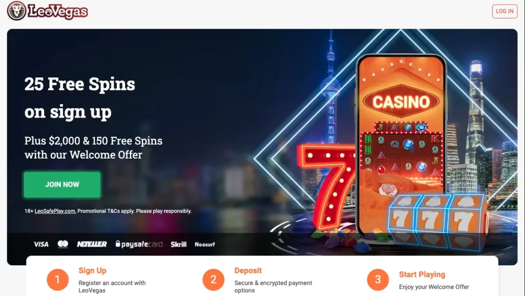 LeoVegas Casino 25 no deposit free spins