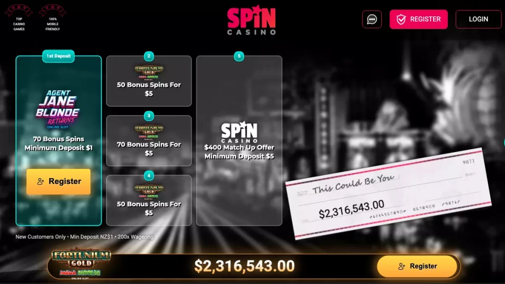 Spin Casino $1 Deposit Screenshot