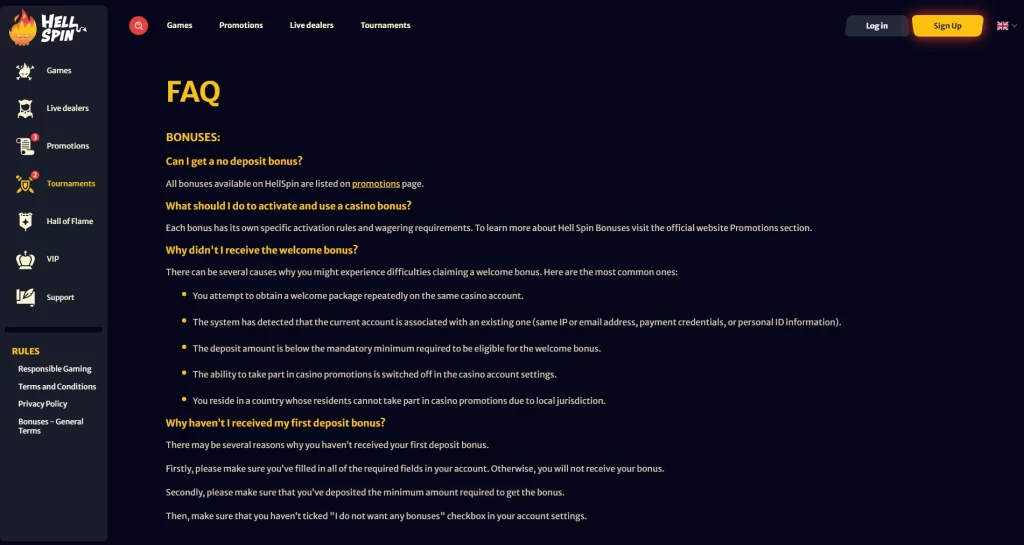 HellSpin FAQ