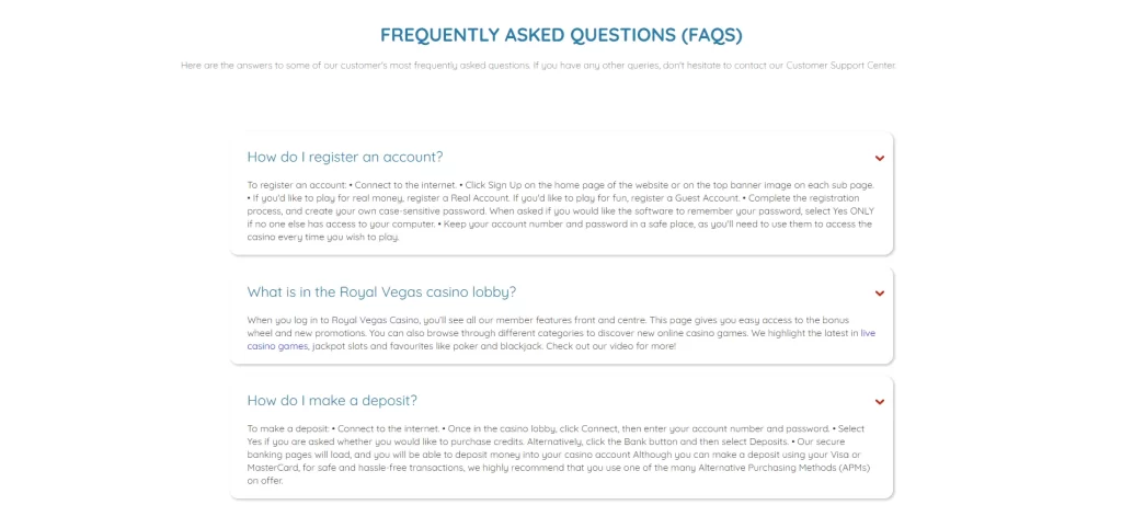 Royal Vegas FAQ