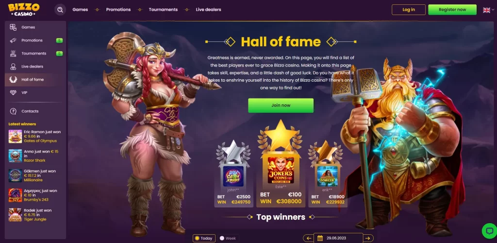 Bizzo Casino hall of fame