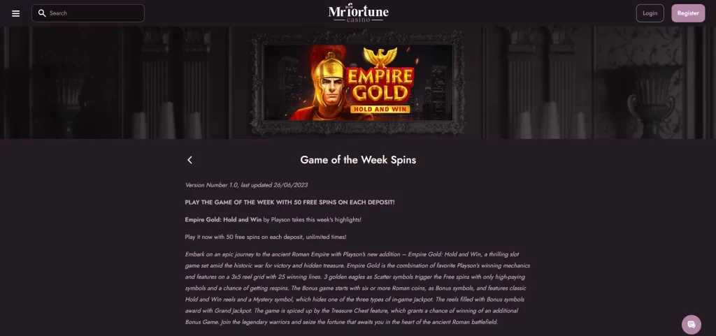 Mr Fortune game of the week spin