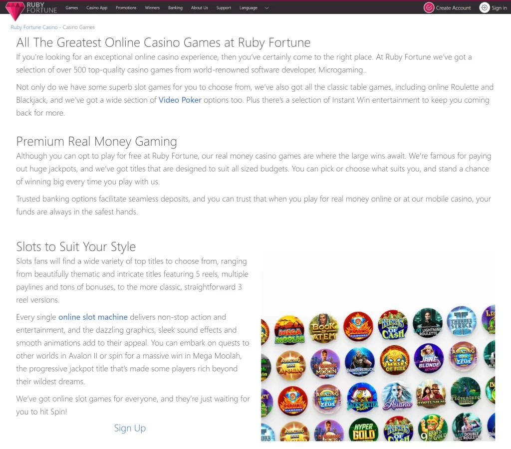 Ruby Fortune games