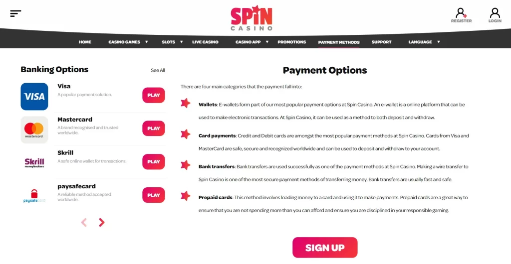 Spin Casino payment