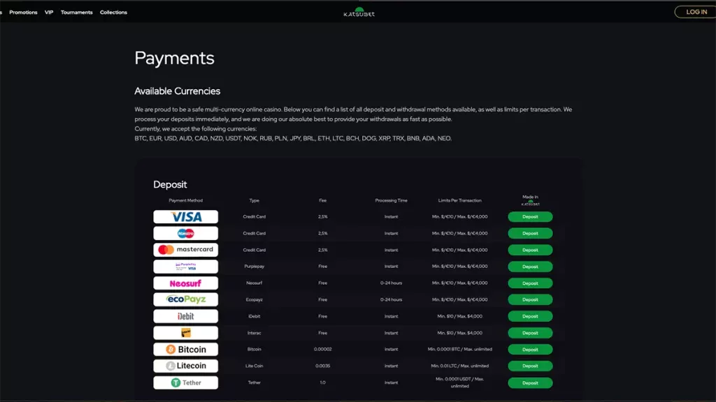 Katsubet Casino Payments