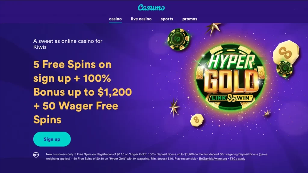 Casumo Casino NZ 5 free spins on sign up