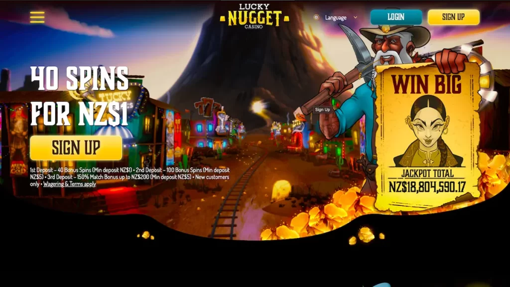 Lucky Nugget Casino NZ homepage