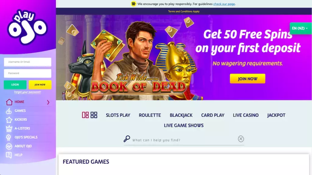 PlayOJO 50 Free Spins