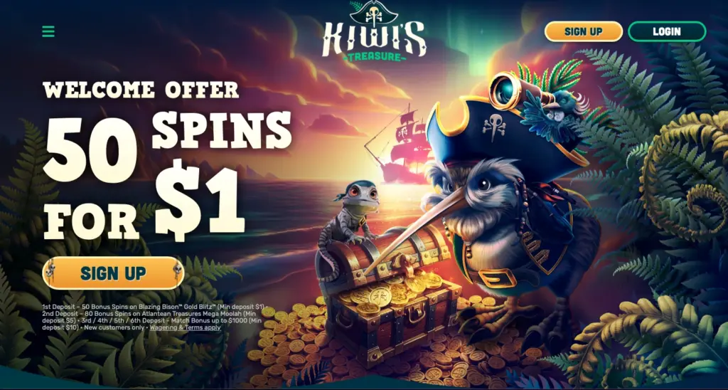 Kiwi's Treasure Casino $1 Deposit Bonus