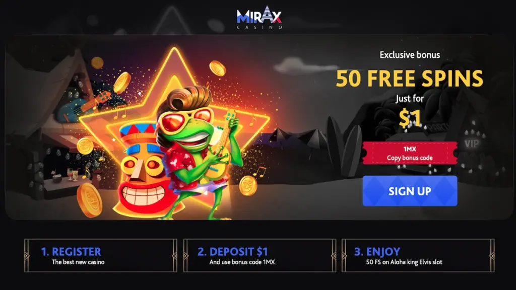 Mirax Casino - 50 Free Spins for $1 Deposit